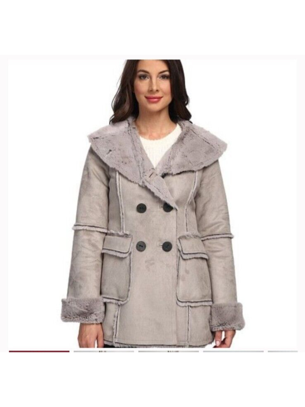 NEW Pendleton Diana Faux Shearling Gray Coat Mid Length Warm Womens XL